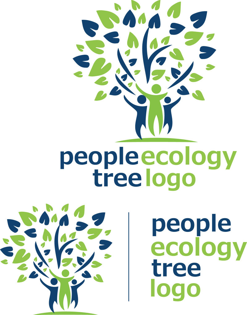 抽象矢量人的生态树标志设计