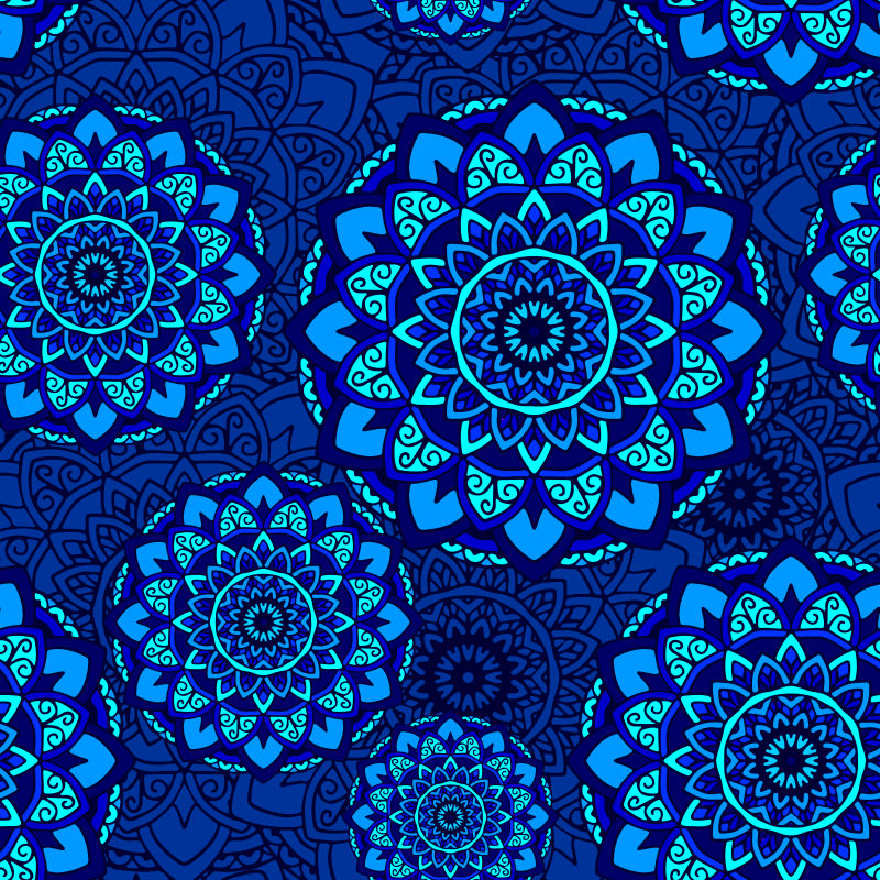 矢量蓝色抽象花卉元素无缝背景