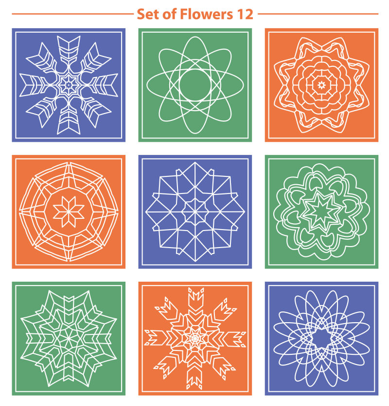抽象矢量线性风格的花卉元素图案设计