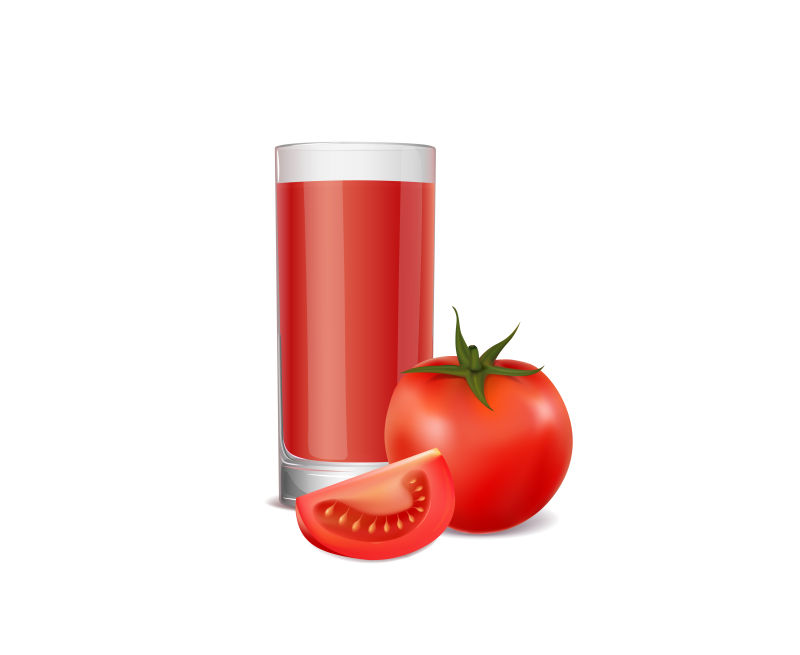 矢量的红色番茄与番茄汁