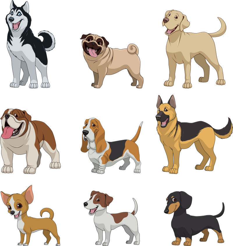 矢量卡通可爱的宠物狗插图设计