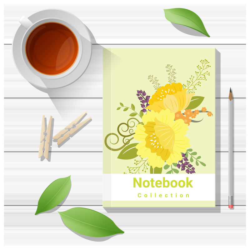 抽象矢量现代花卉元素的笔记本设计