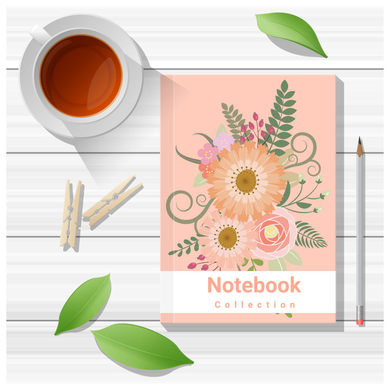 创意矢量现代花卉元素的粉色笔记本封面设计
