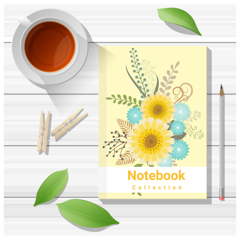 创意矢量现代黄色花卉元素的笔记本设计