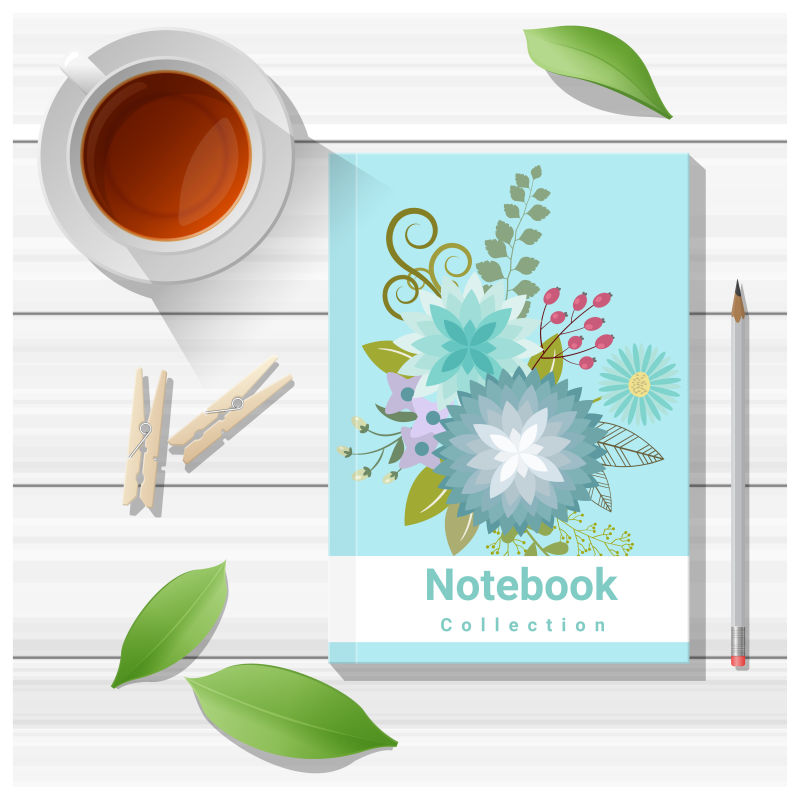 创意矢量彩色花卉元素的笔记本封面设计