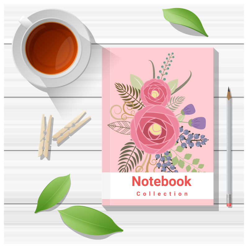 抽象矢量现代粉色花卉元素的笔记本设计