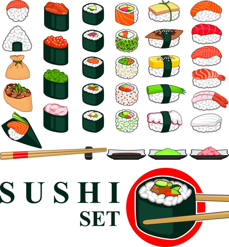 抽象矢量现代寿司的平面插图