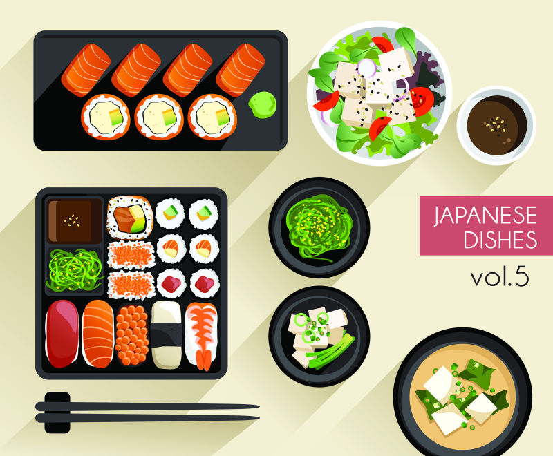 创意矢量现代寿司的平面插图设计