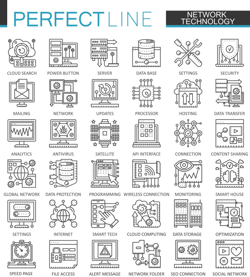 抽象矢量网络技术主题细线图标设计