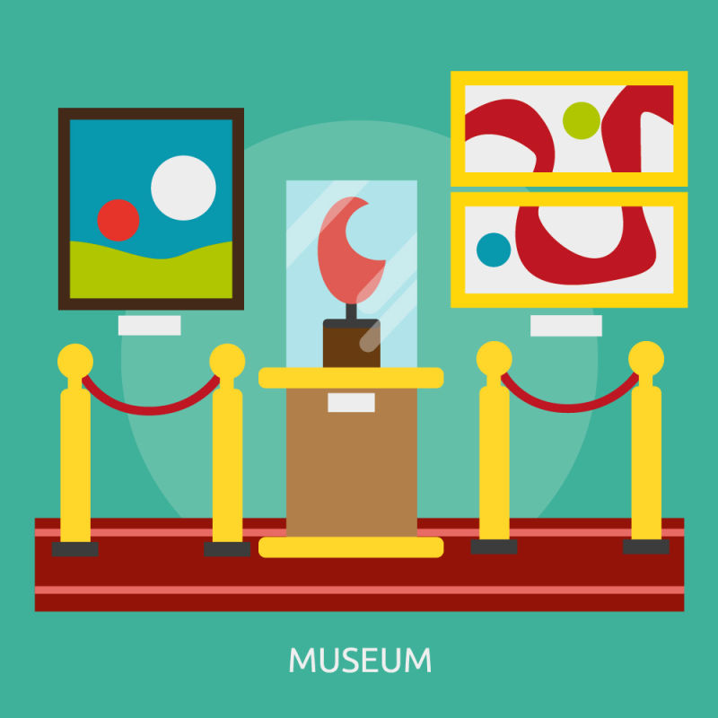 抽象矢量现代博物馆平面设计插图