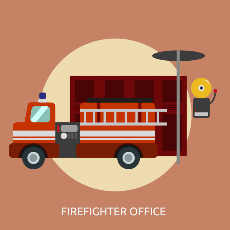 创意矢量消防车的室内设计插图