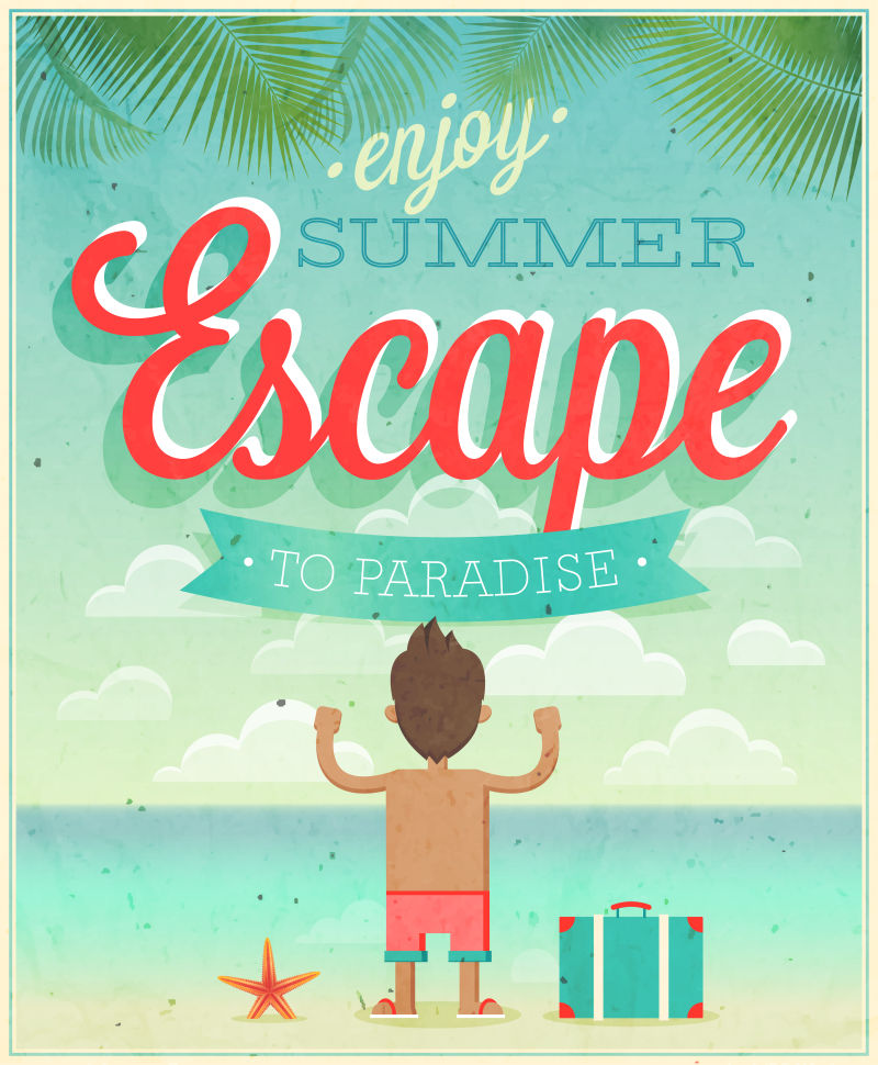 创意矢量平面风格的夏日紧急逃生主题海报设计