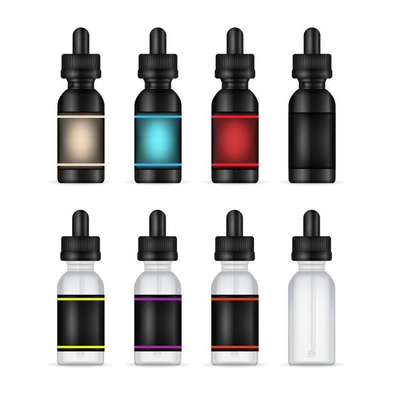  创意彩色标签元素的矢量电子烟液体瓶设计