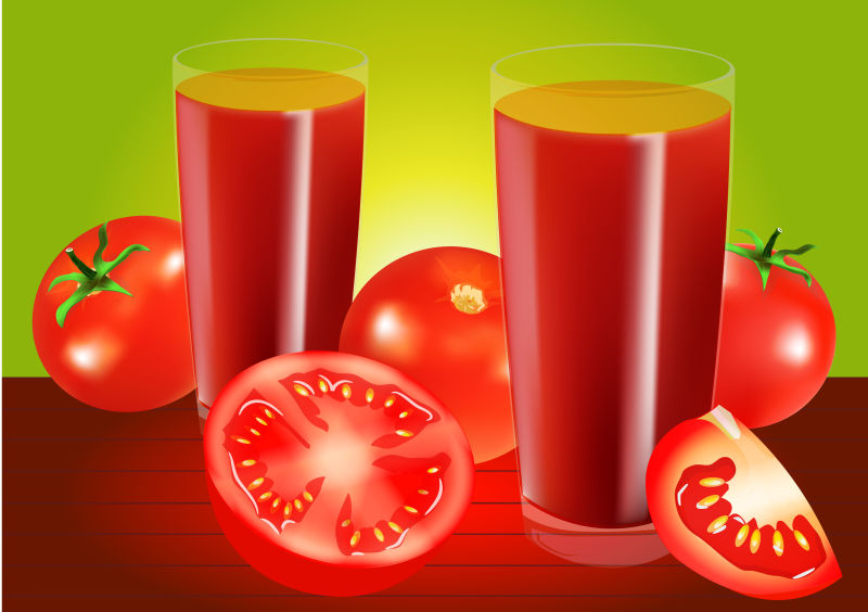 矢量的红色番茄与番茄汁设计