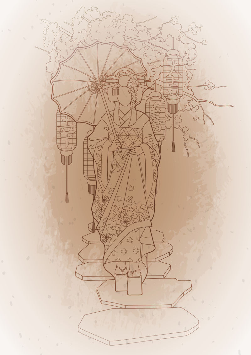 手绘日本艺妓插图矢量设计