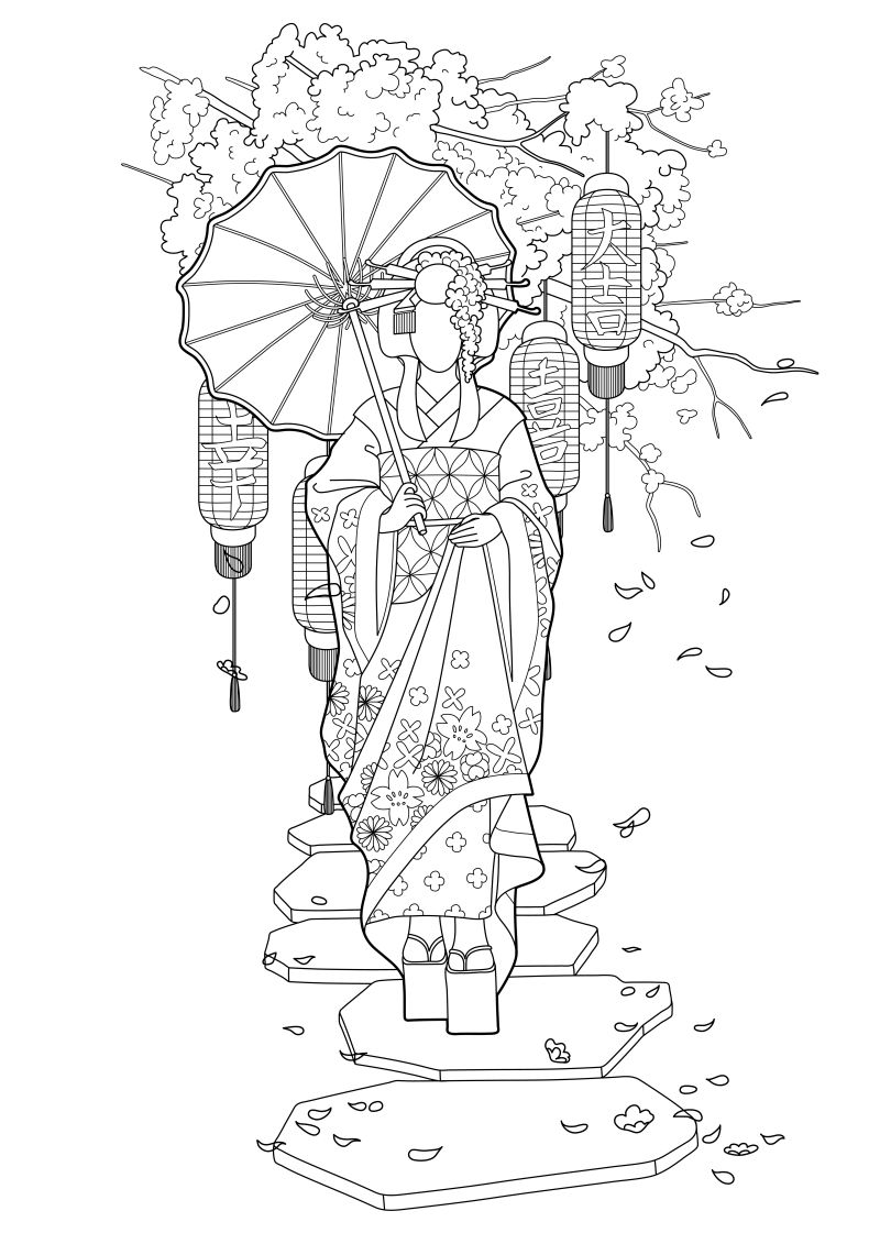 日本艺妓矢量插图图片素材