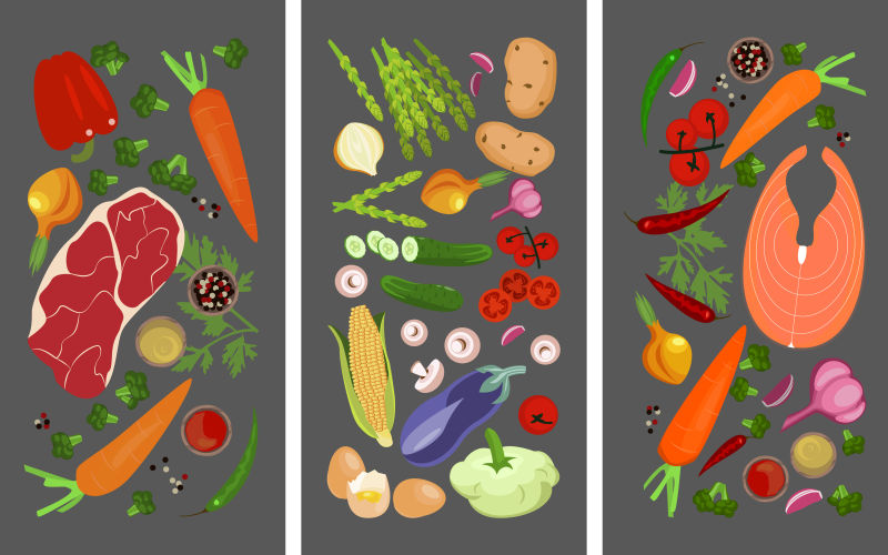 创意矢量三种食品原料设计插图