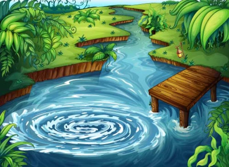 创意矢量森林里的湖泊插图