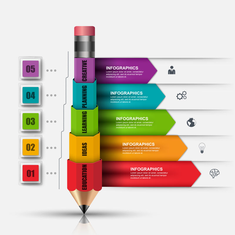 抽象矢量彩色铅笔元素信息图表