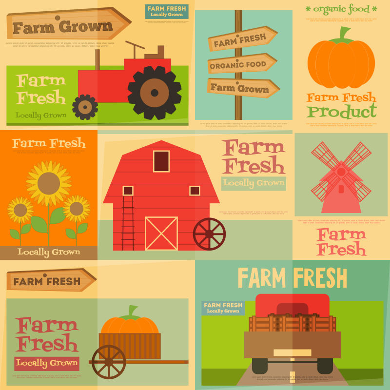 创意矢量现代农场主题的平面海报设计