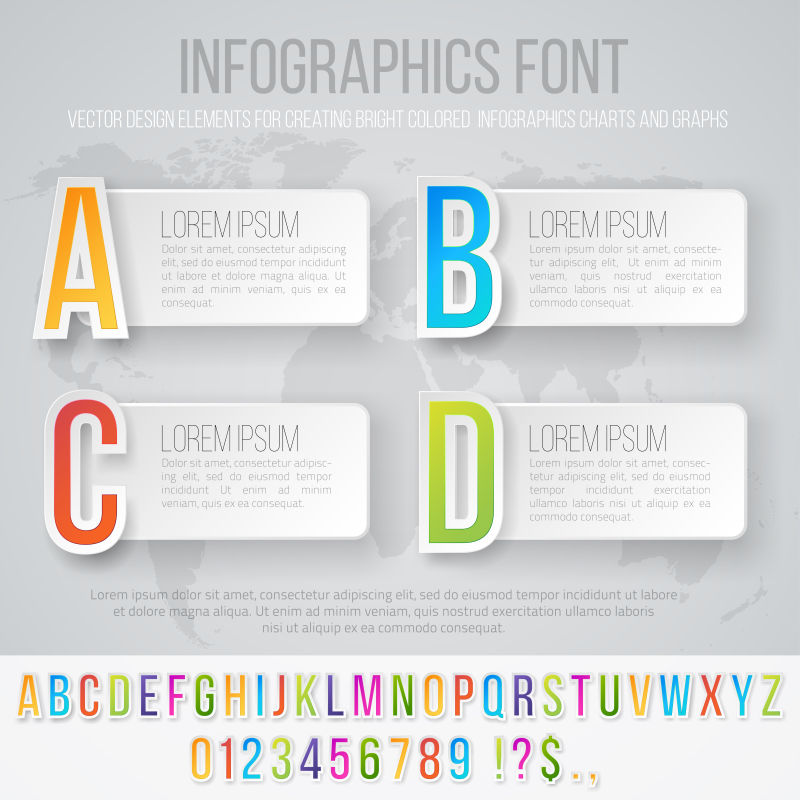 抽象矢量彩色白边字体元素的信息图表设计