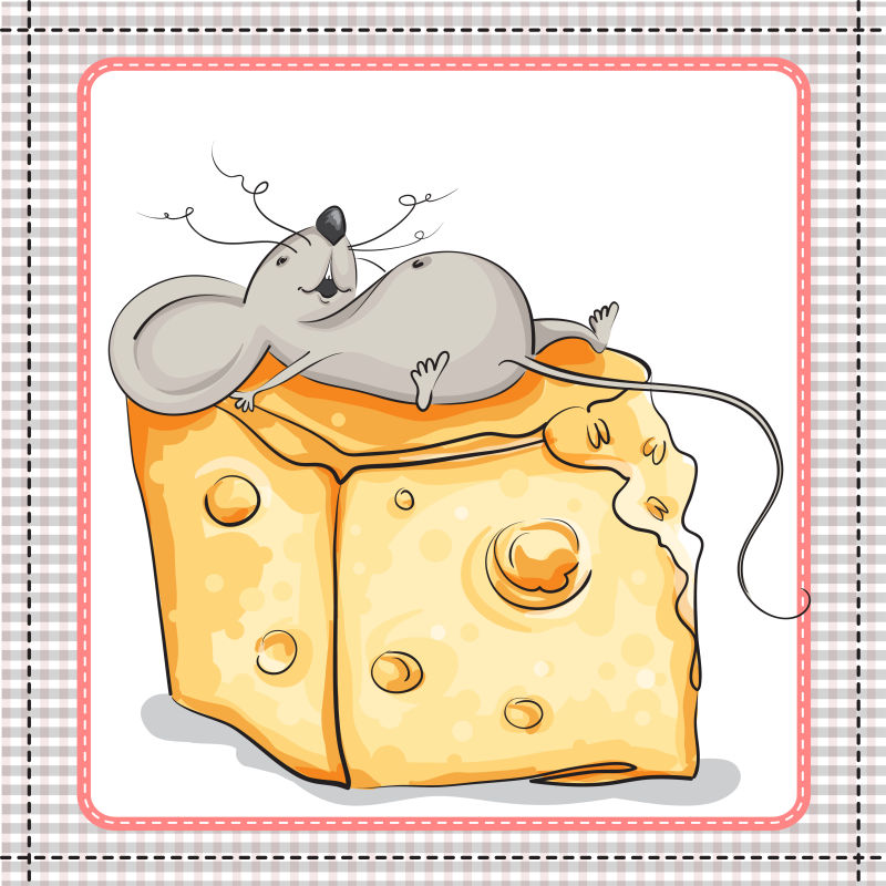 矢量卡通老鼠与奶酪