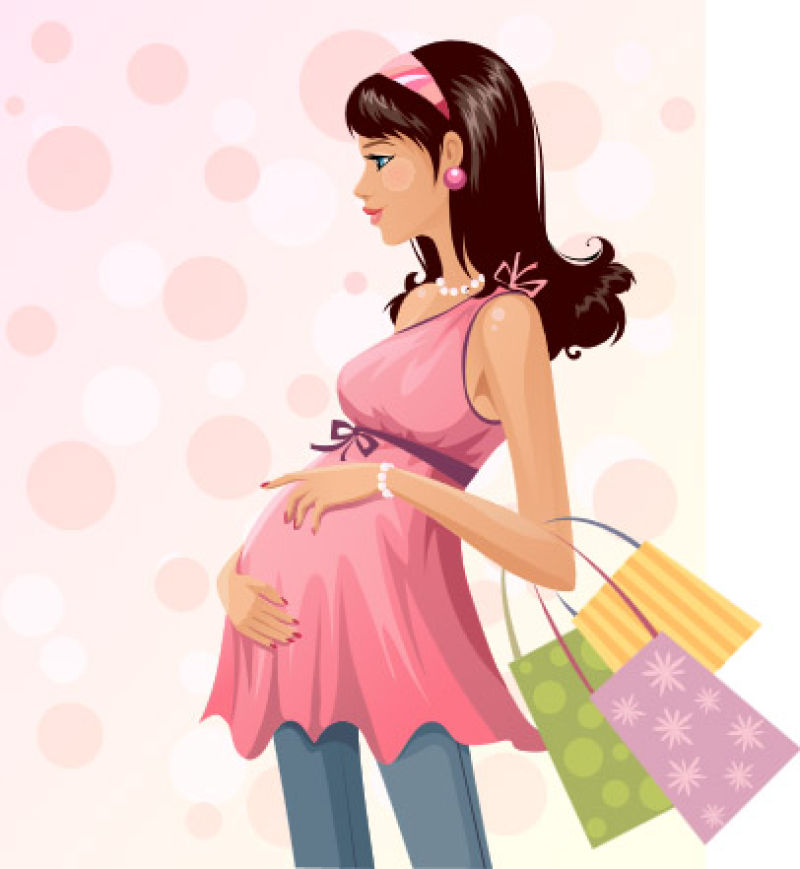正在购物的孕妇手绘插图