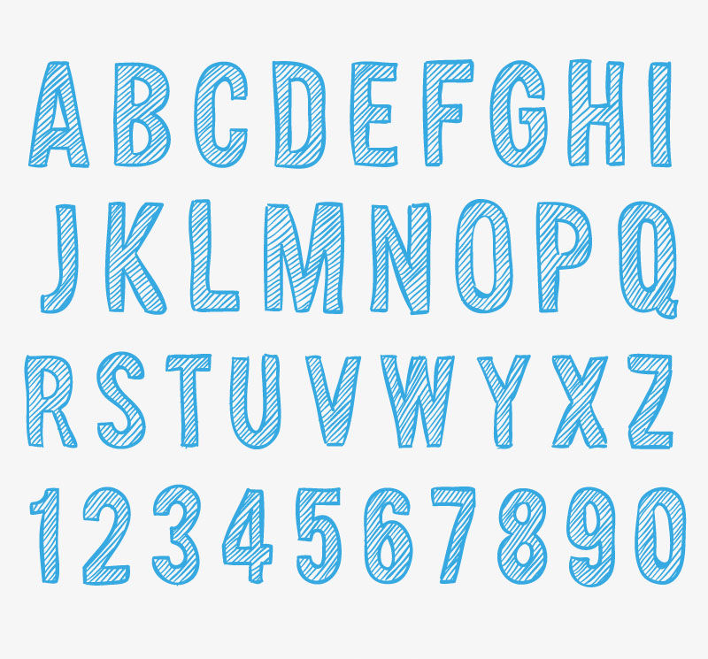 抽象矢量蓝色排线风格的字母字体设计