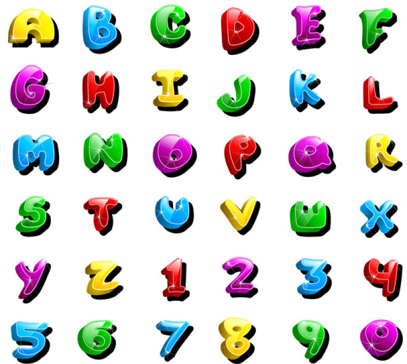 抽象矢量彩色立体风格的字母数字字体设计