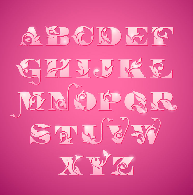 抽象矢量精致花纹元素的字母字体设计