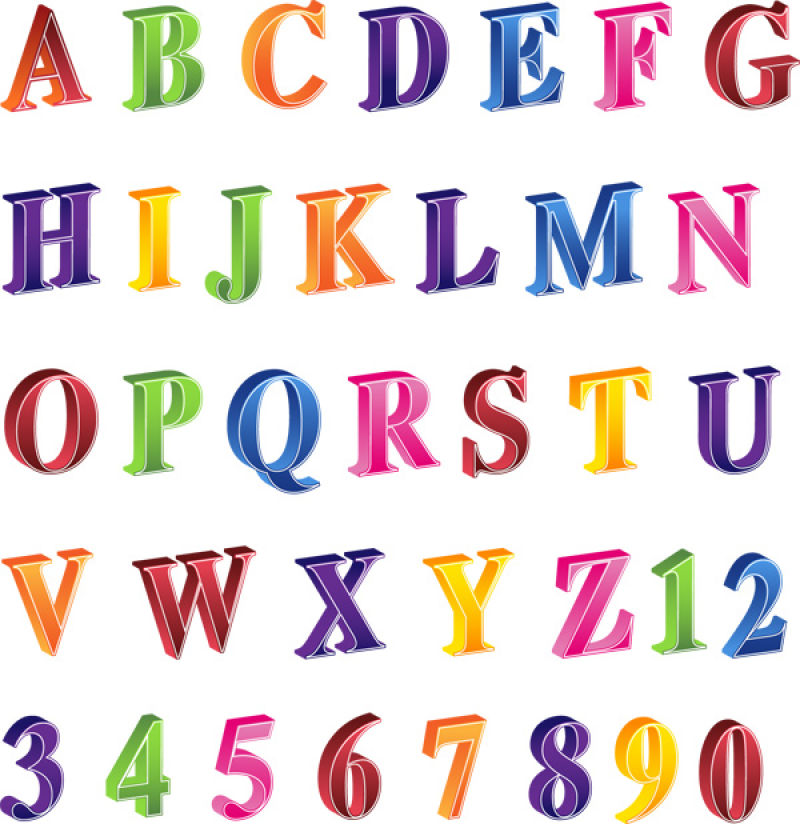 抽象矢量彩色时尚字母数字字体设计