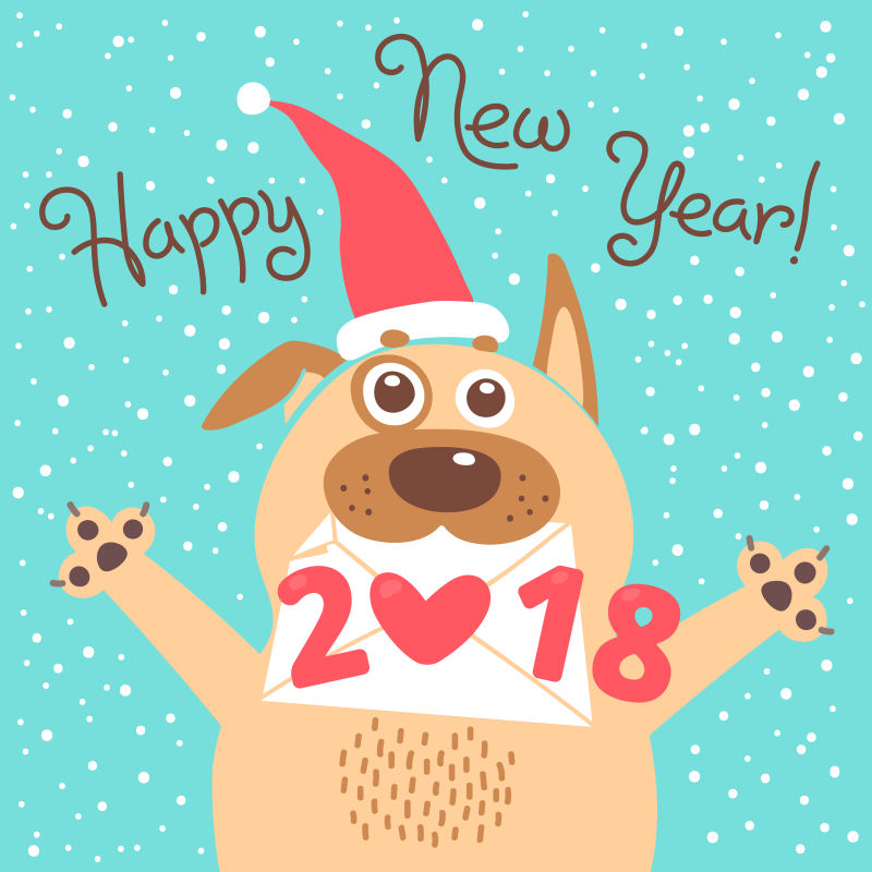 创意矢量卡通庆祝2018的宠物狗设计插图