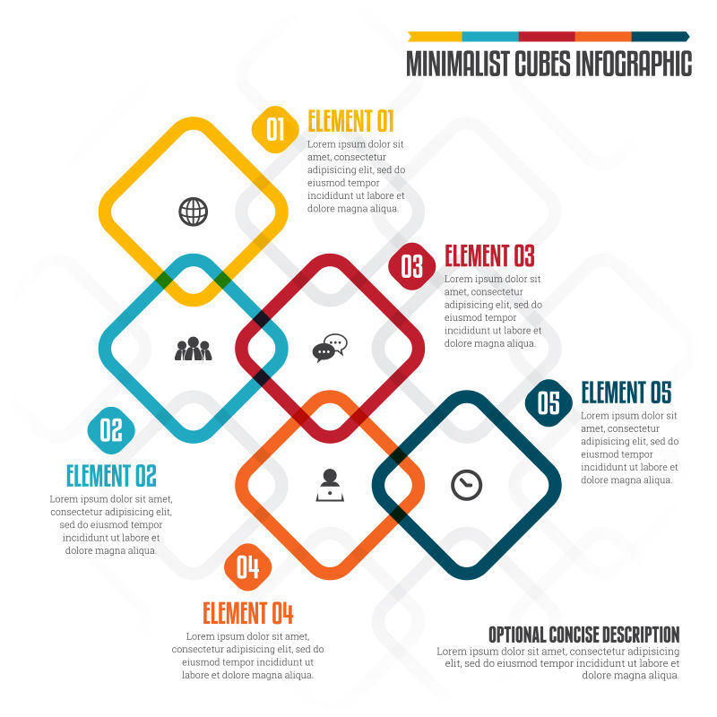 抽象矢量现代五色方形元素的信息图表设计