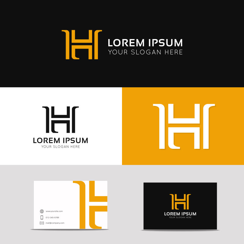 抽象矢量现代黄色镂空风格的字母h标志设计