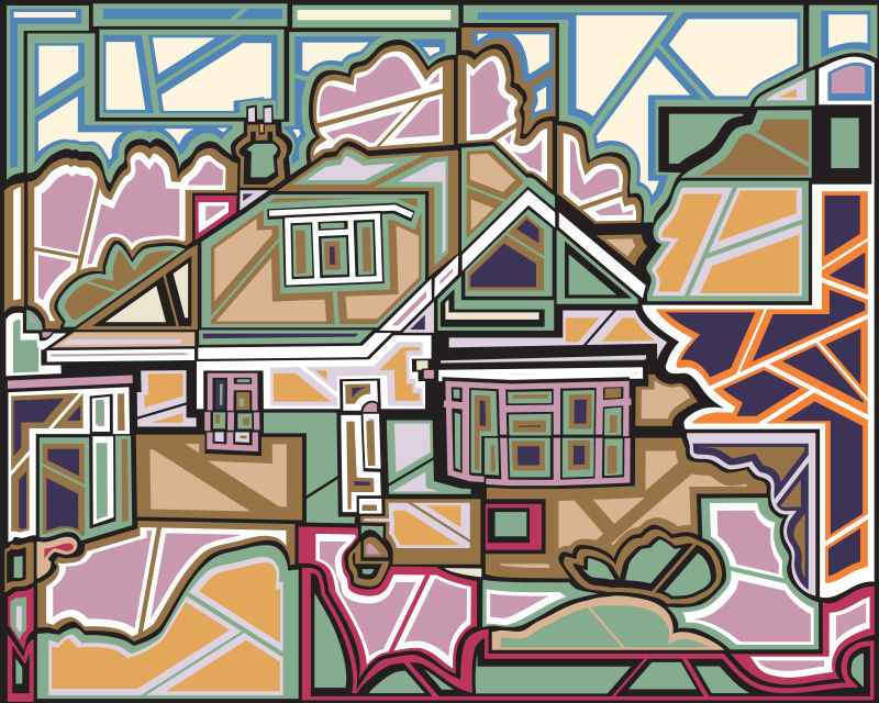 创意矢量手绘住宅平面设计插图