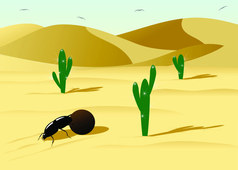 矢量抽象卡通美丽沙漠插图