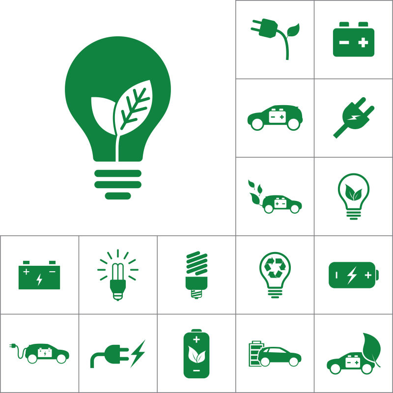 绿色灯泡图标白色背景下的替代能源