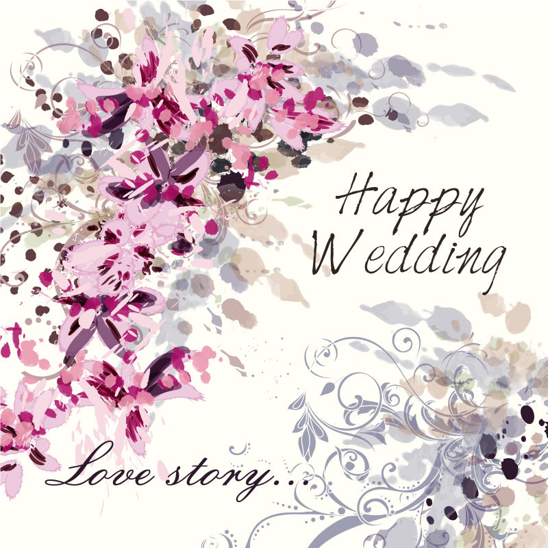 婚礼请柬以柔和的粉色和紫色为主经典的