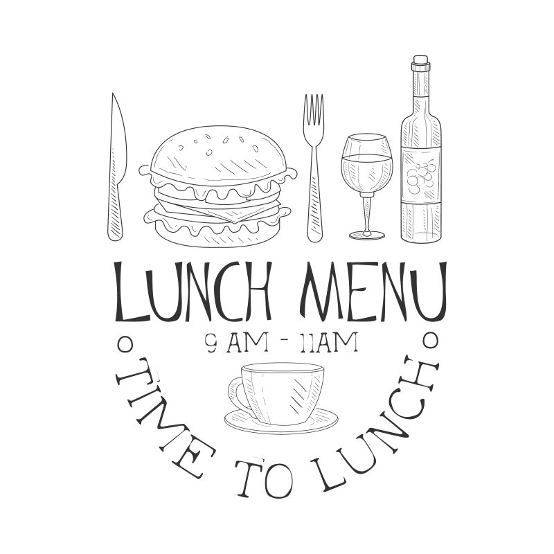 抽象矢量午餐元素的素描标签设计