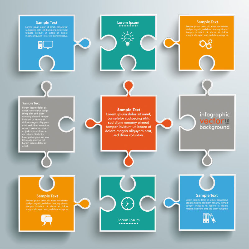 抽象矢量现代彩色拼图元素的信息图表设计