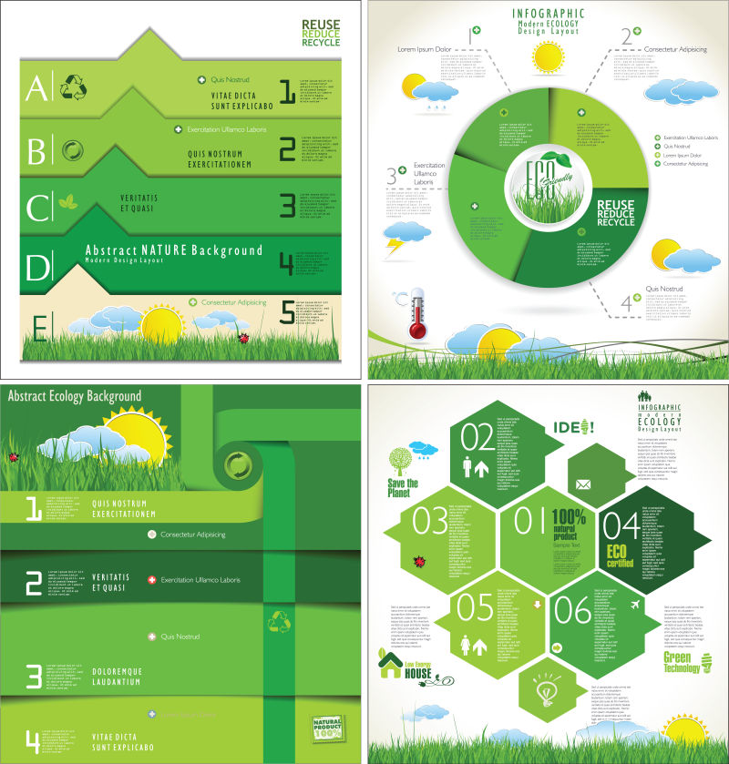 创意矢量现代绿色生态主题的信息图表设计