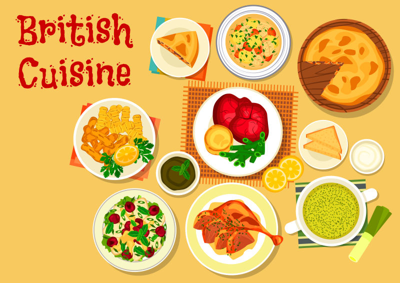 英国美食鱼和肉菜肴图标