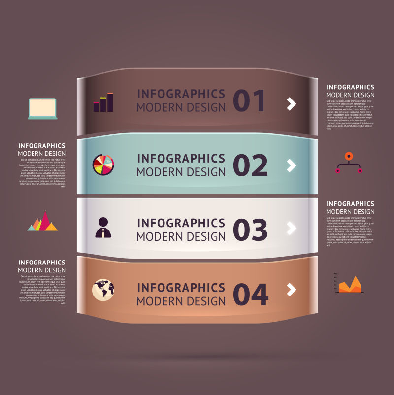 抽象矢量复古四步商业信息图表设计