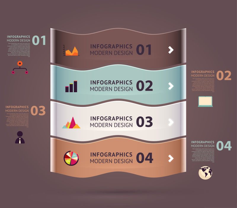 矢量复古彩色波浪形的信息图表设计