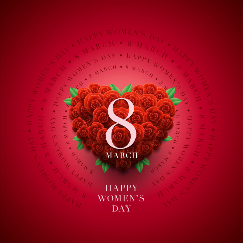 矢量红色玫瑰花装饰的妇女节设计