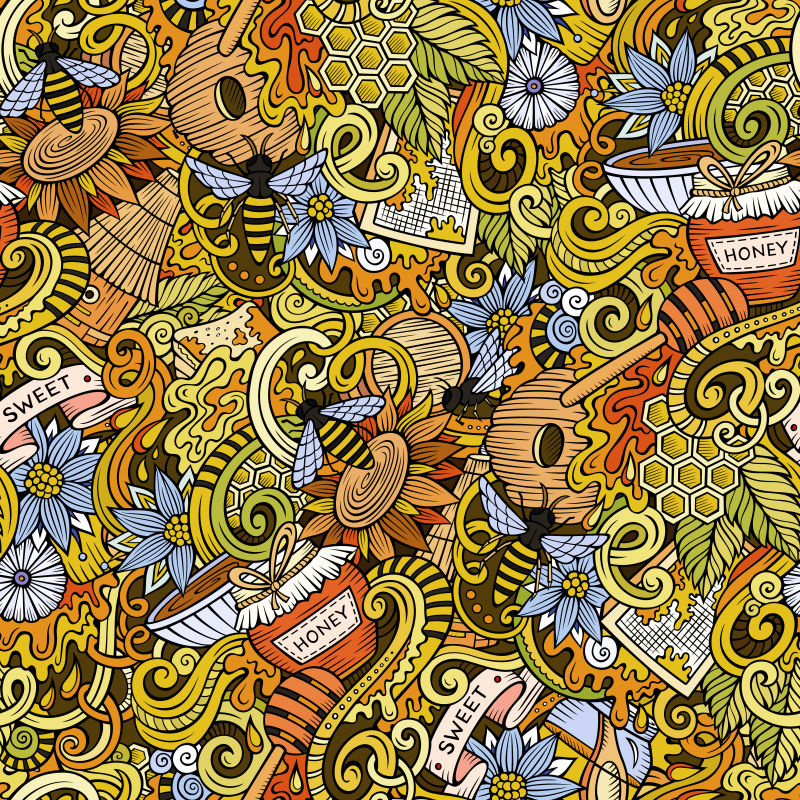 抽象矢量彩色蜜蜂元素装饰涂鸦背景设计