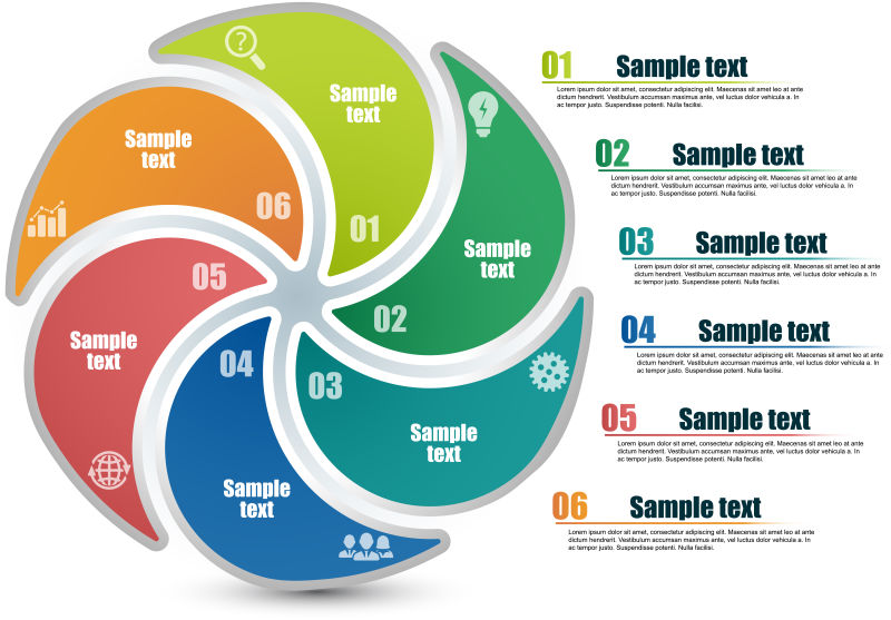 创意矢量六色循环信息图表设计