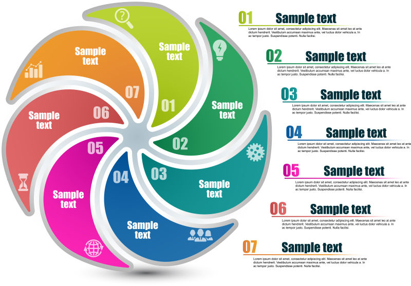矢量创意七色循环圆形信息图表设计