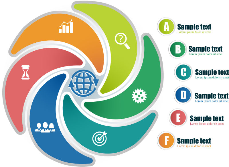 创意矢量现代六色循环信息图表设计