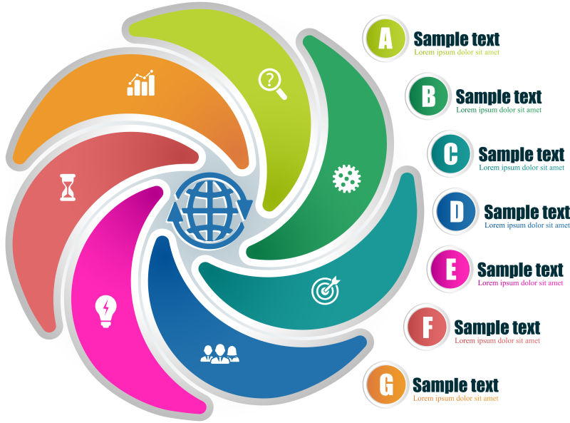 创意矢量七色循环圆形信息图表设计
